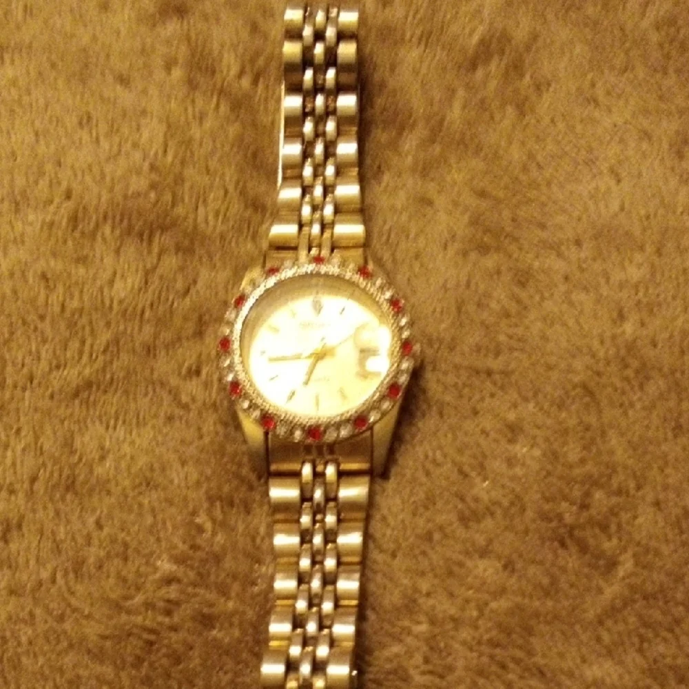Gruen Women's Gold and Silver Watch with Red Details